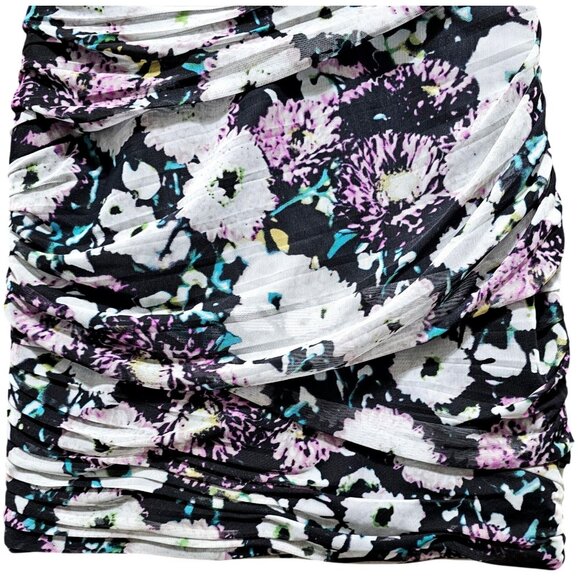 BCBGMAXAZRIA Strapless Floral Print Dress Size 8 Black Multi-Color Ruched Bodyco - Picture 3 of 11
